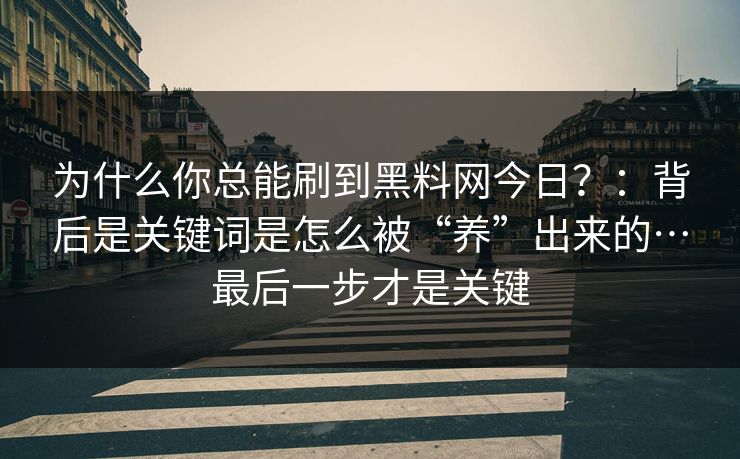 为什么你总能刷到黑料网今日？：背后是关键词是怎么被“养”出来的…最后一步才是关键